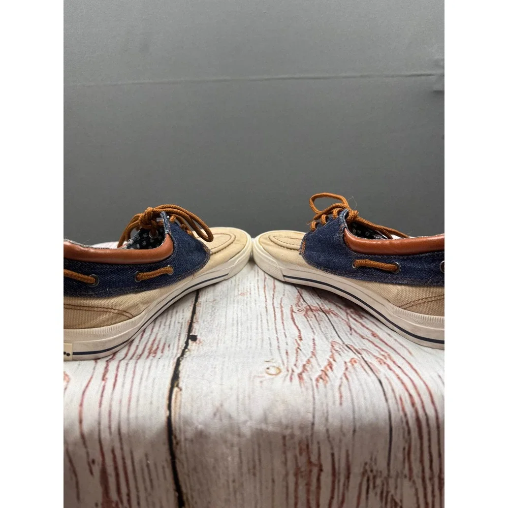 Beverly Hills Polo Club Mens BP9146 Canvas Denim Boat Shoes Tan Navy Size 9.5‎
